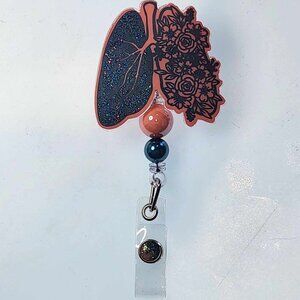 Badge Reel, Floral Lungs (swivel alligator clip)